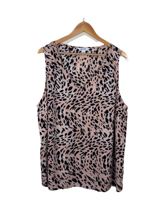 Nine West Tops - Nine West Womens Plus 2X Sleeveless Blouse Pink Black Animal Print V-neck Lined